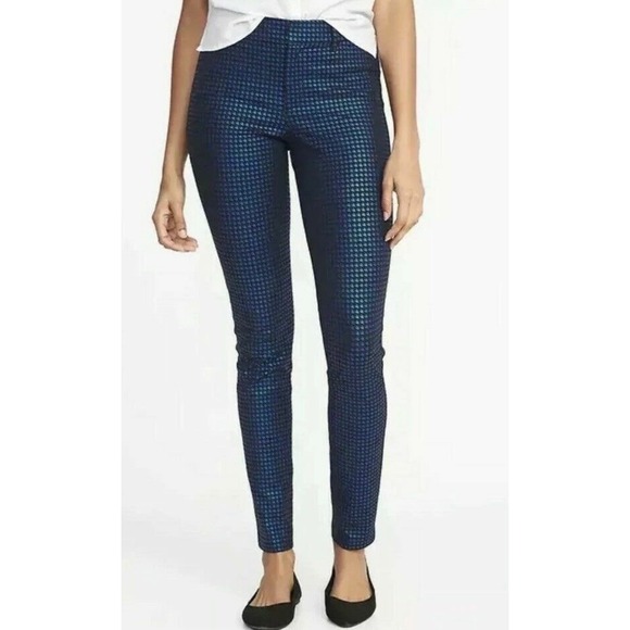 Old Navy Pants - Old Navy NWT Pixie Ankle Pants 18 Cotton Blend Blue Metallic Print Stretch Y2K